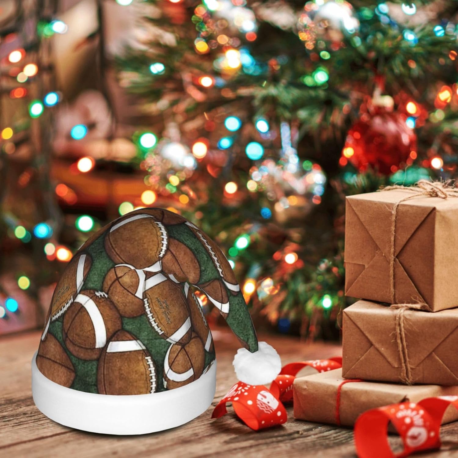 Football Green Print Christmas Hat with LED Lights