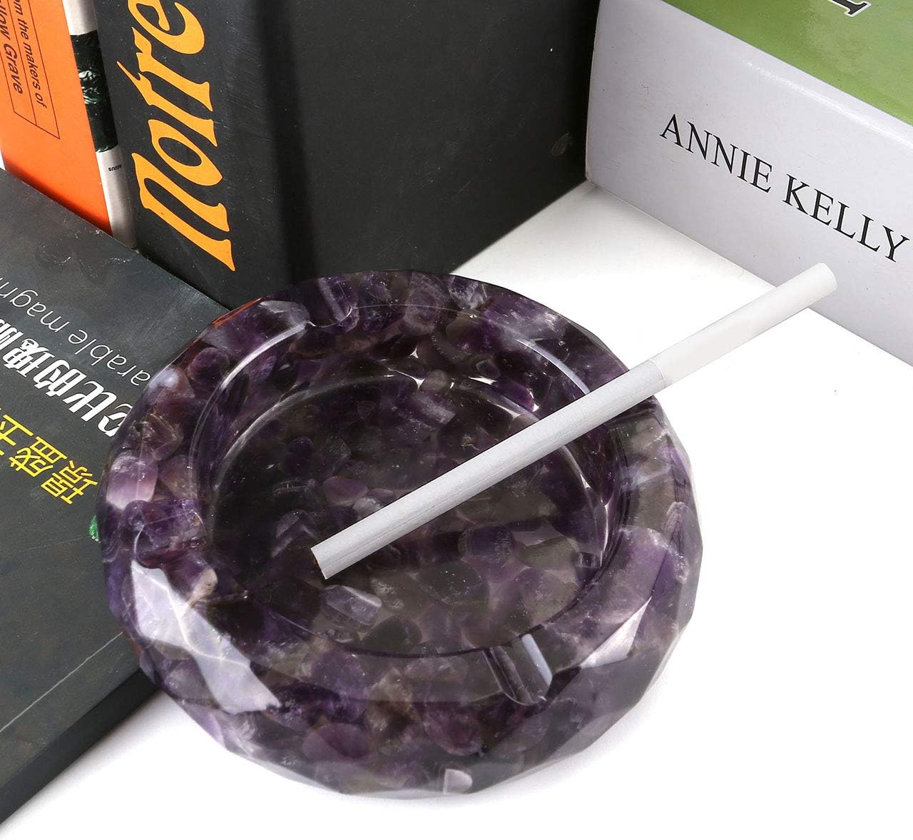 Yoption Amethyst Crystal Ashtray with Tumbled Stone Design