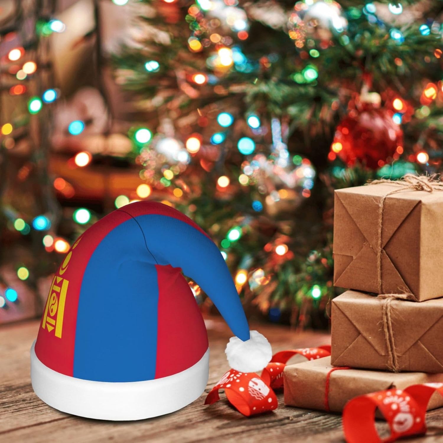 Mongolian Flag Print Christmas LED Hat for Festive Parties
