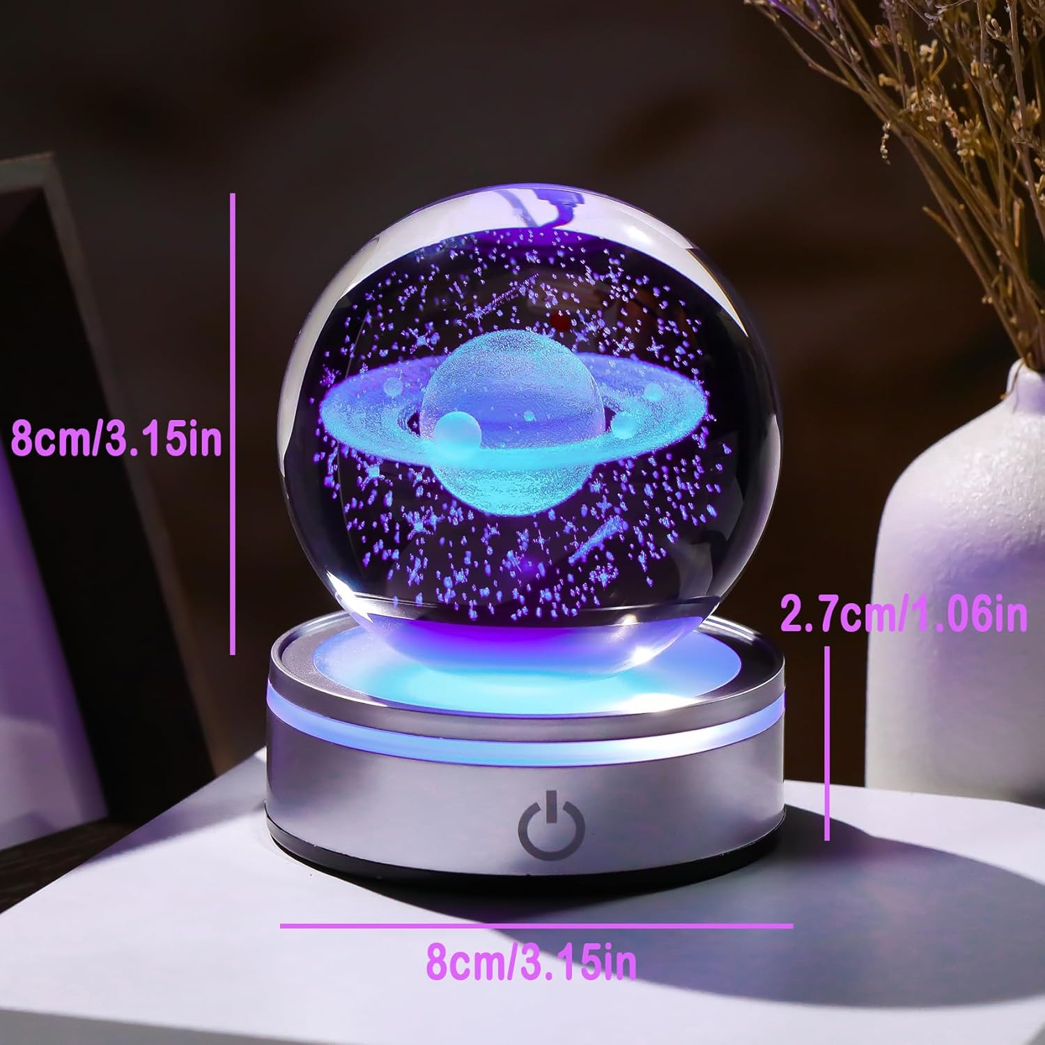 Crystal 3D Saturn Ball Figurine with LED Light Base