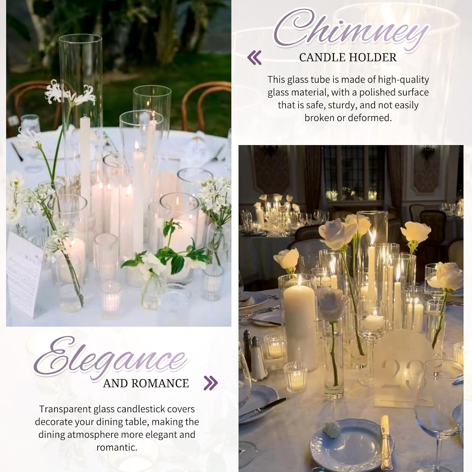 6 Pack Hurricane Candle Holders Clear Borosilicate Glass Cylinder Tube Covers
