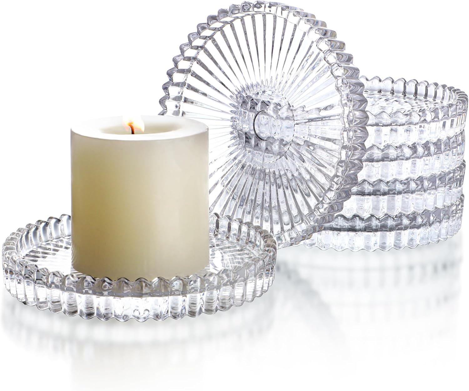 Kanpura Clear Glass Candle Holder Plates Set of 6