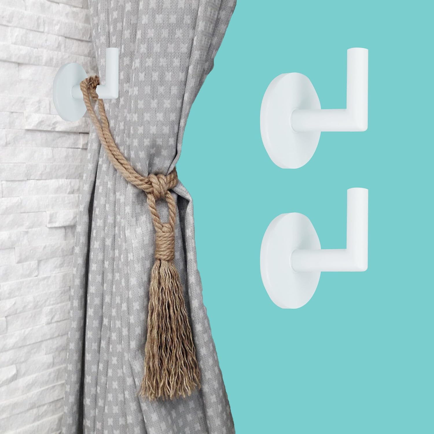 ARNORX L Shaped Curtain Tiebacks Set of 2 White