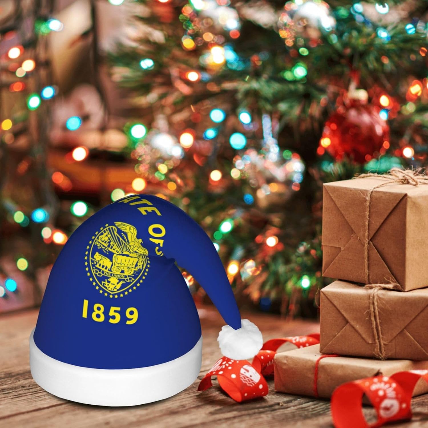 Oregon State Flag Christmas Hat With Led Lights 1