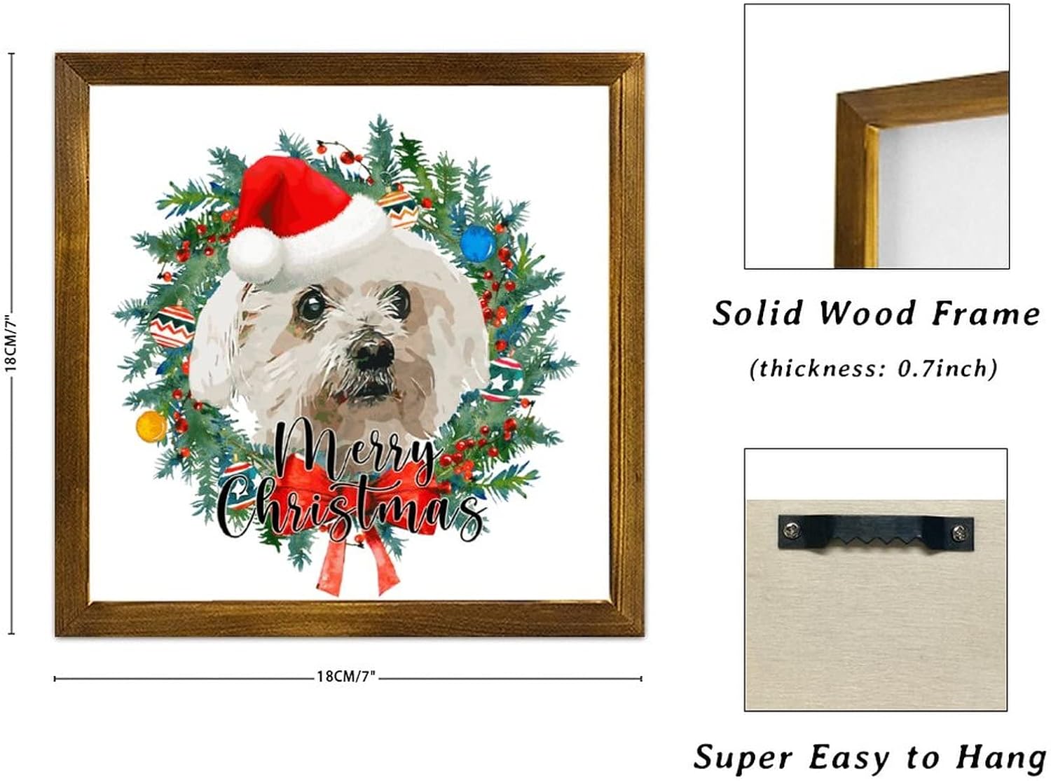 Merry Christmas Dog with Hat Wreath Wall Sign