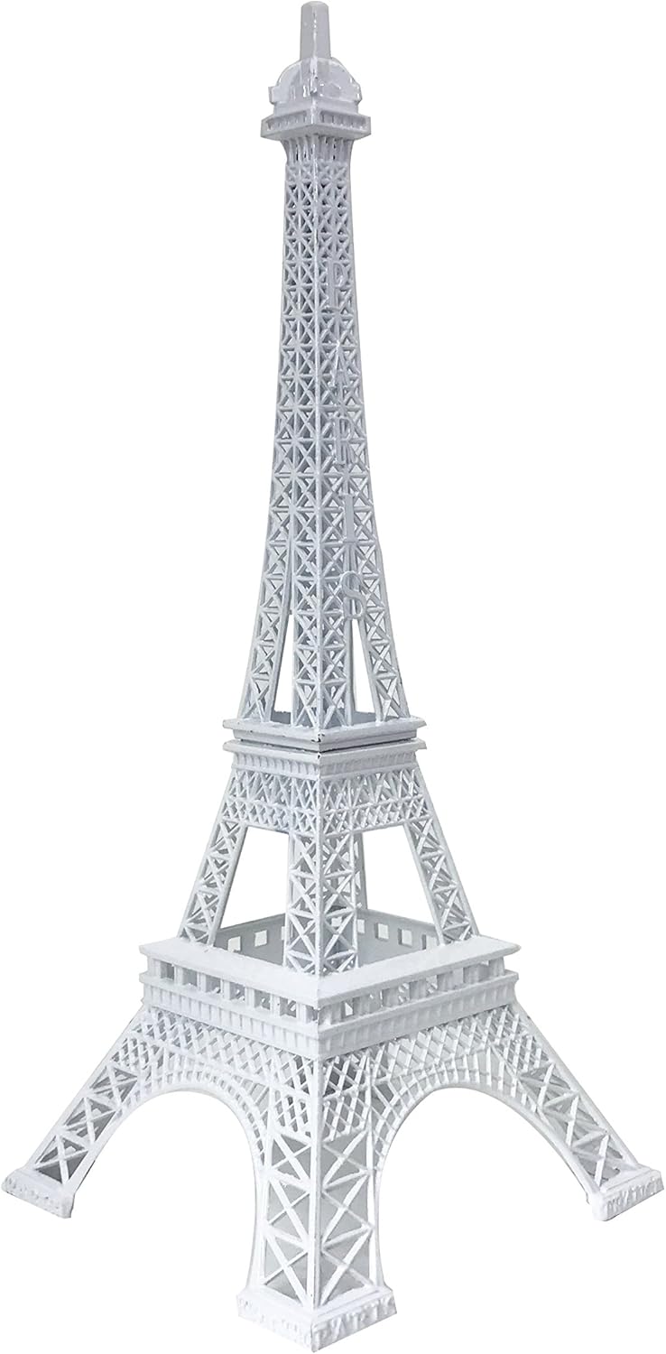 Allgala 24 Inch Eiffel Tower Statue Decor Alloy Metal White
