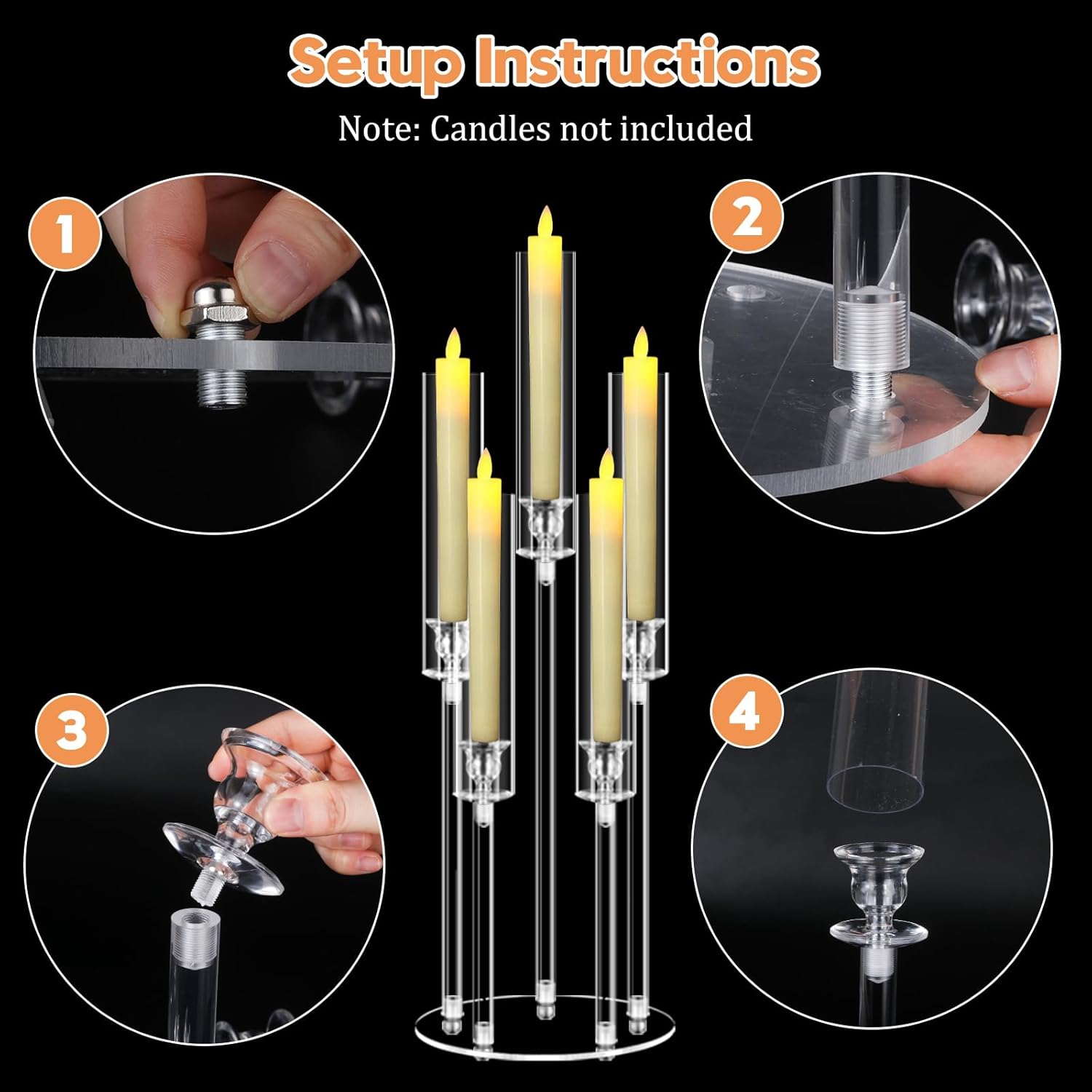 2 Sets 5 Arms Acrylic Candelabra Centerpieces with LED Holder