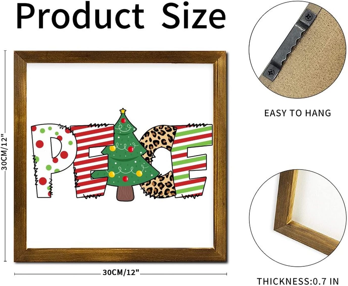 Merry Christmas Wood Framed Sign 12x12 Inch
