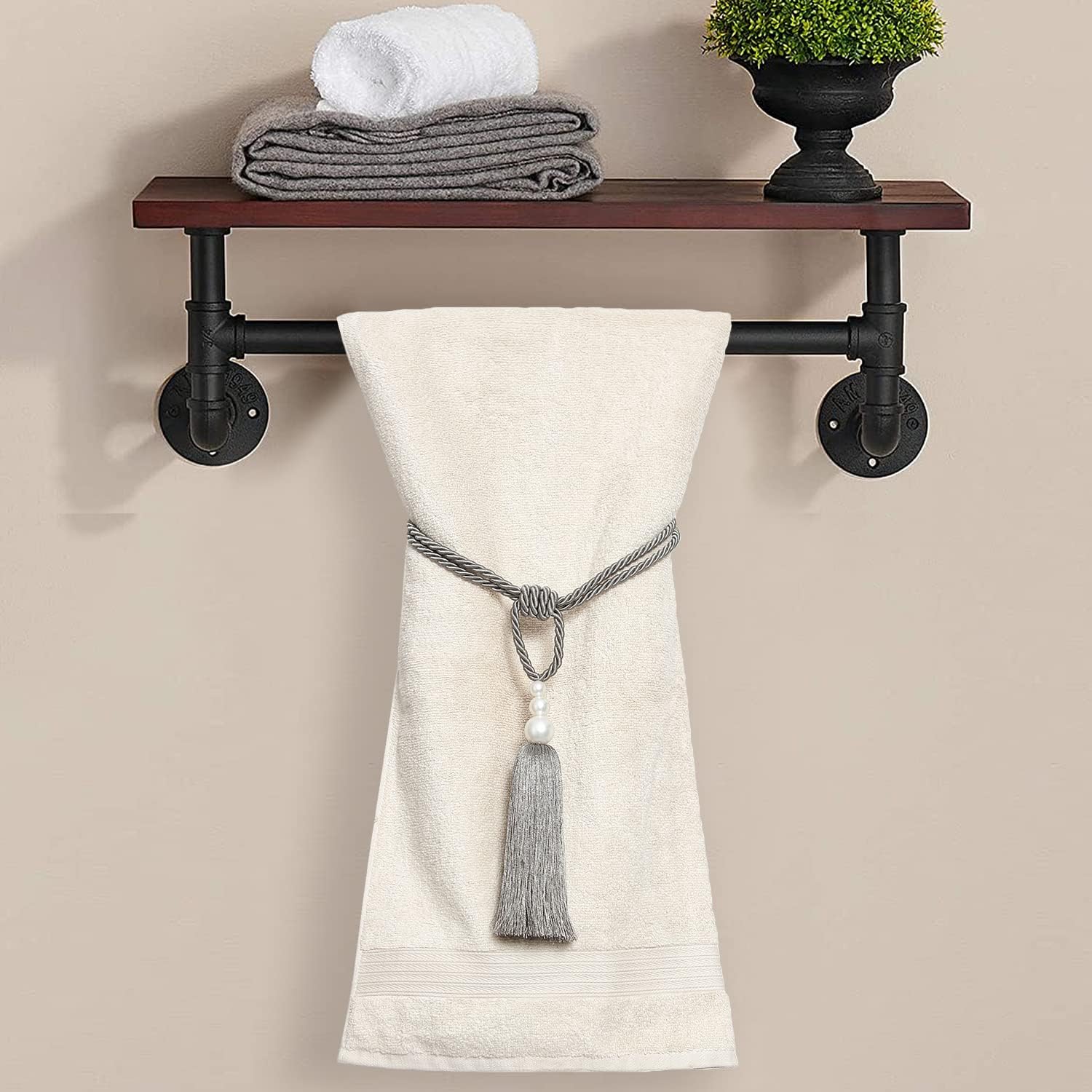 2 Pack Curtain Tiebacks with Pearl Holdbacks Gray