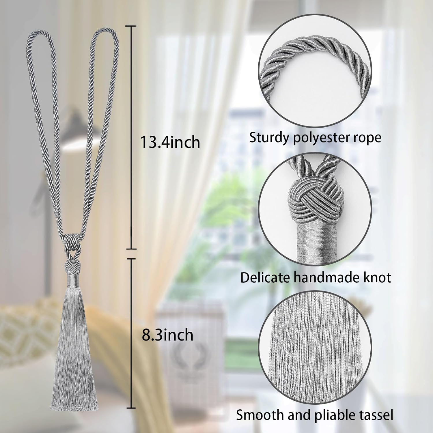 NICEEC 4 Pack Long Tassel Curtain Holdbacks