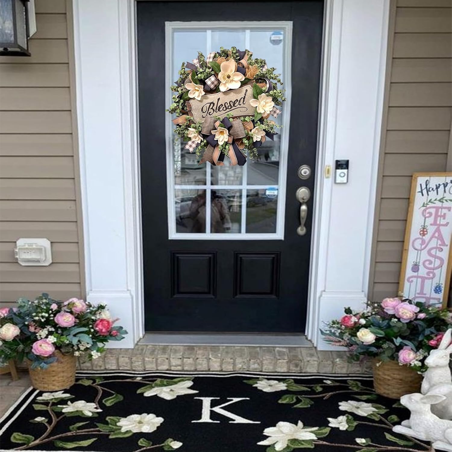 White Magnolia Wreath Front Door Decor