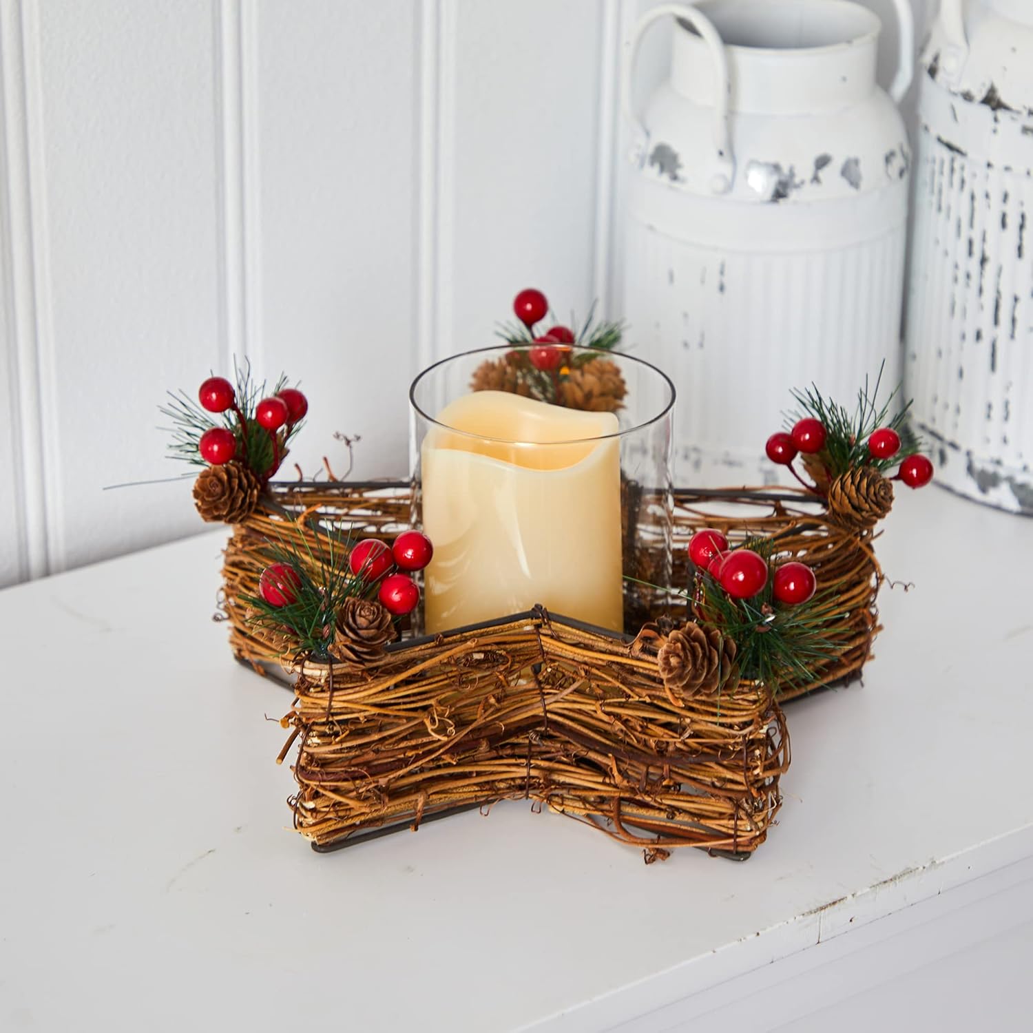 Nearly Natural Holiday Star Candle Holder with LED Light