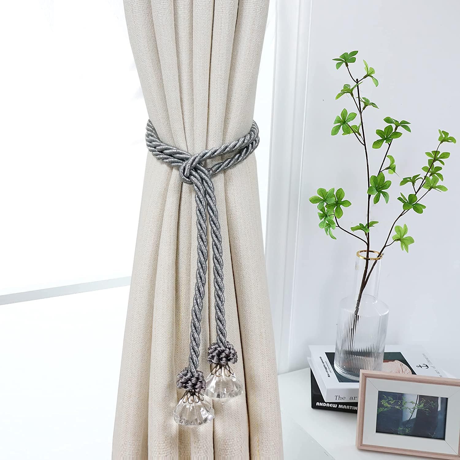 HIASTRA Curtain Tiebacks Rope with Crystal 2pcs