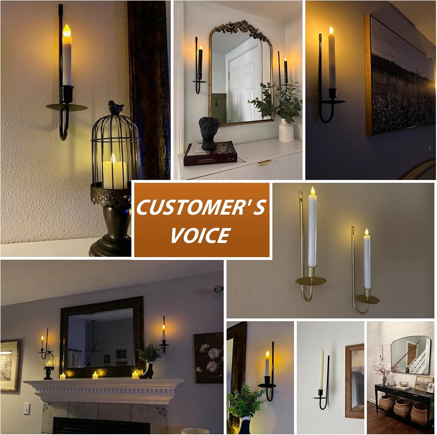 Black Candle Sconces Set of 4 Taper Pillar Wall Candle Holder