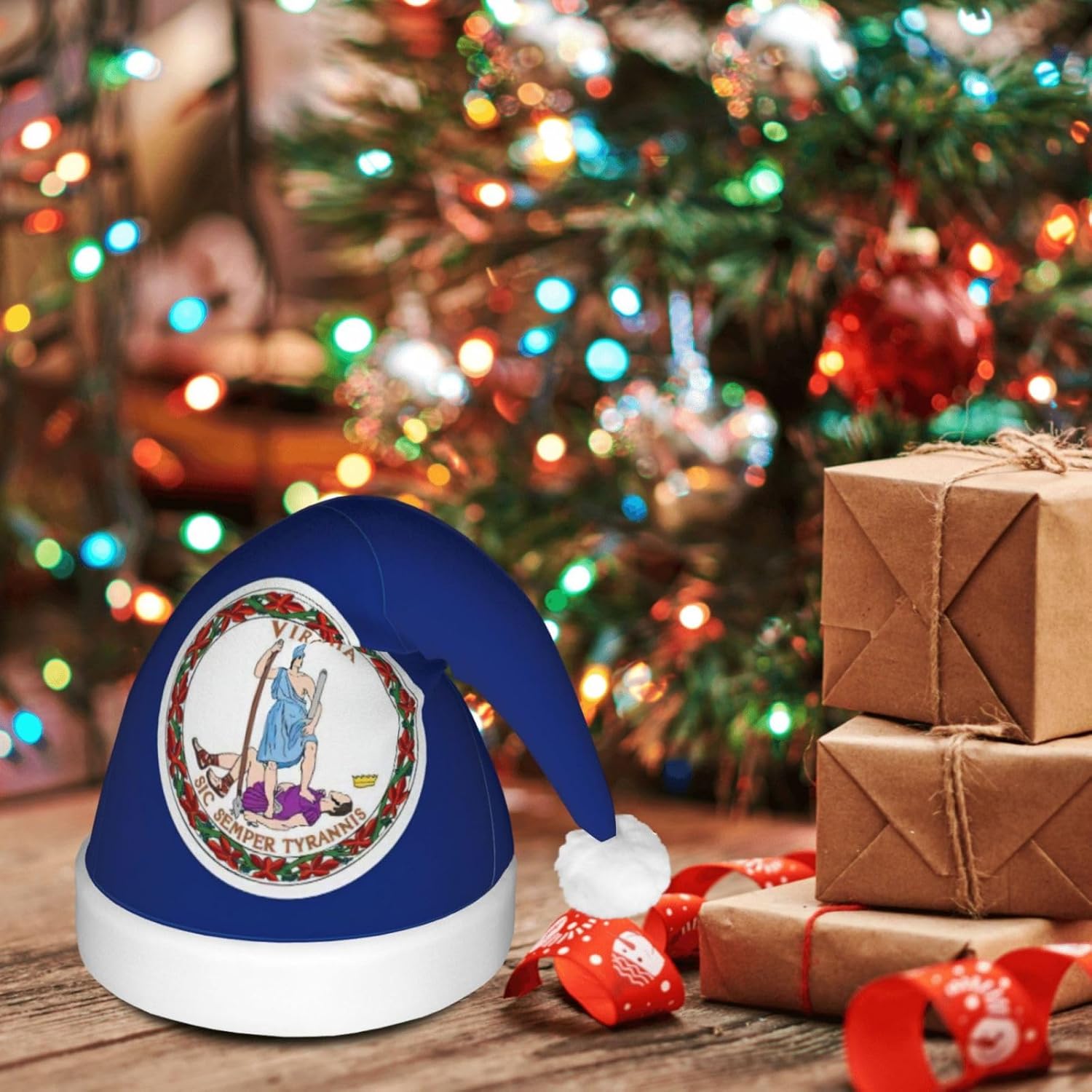 Virginia State Flag Christmas Hat With LED Lights