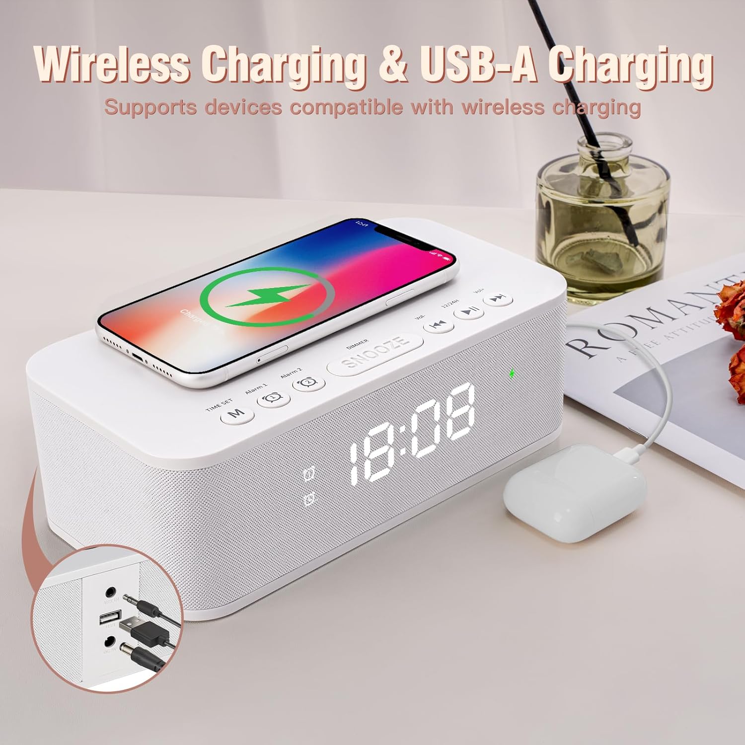 Dual Alarm Clock Radio with Bluetooth and White Noise