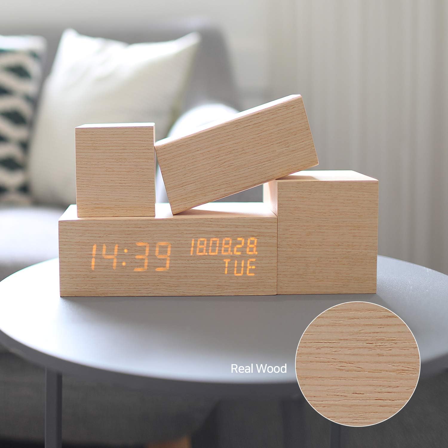 Mooas Real Wooden Digital Alarm Clock with LED Display