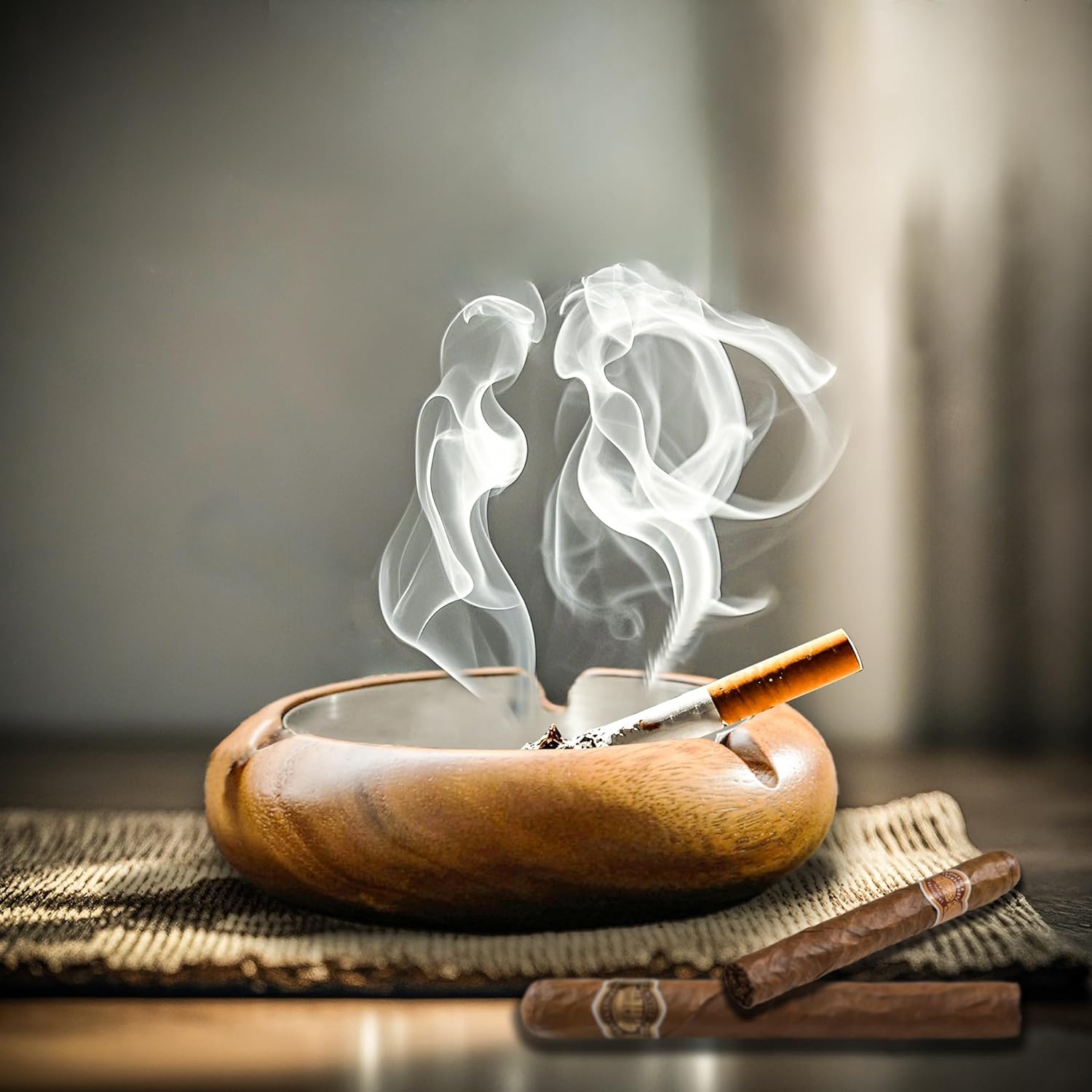 Exquisite Walnut Wood Cigarette Ashtray with Stainless Steel Lined