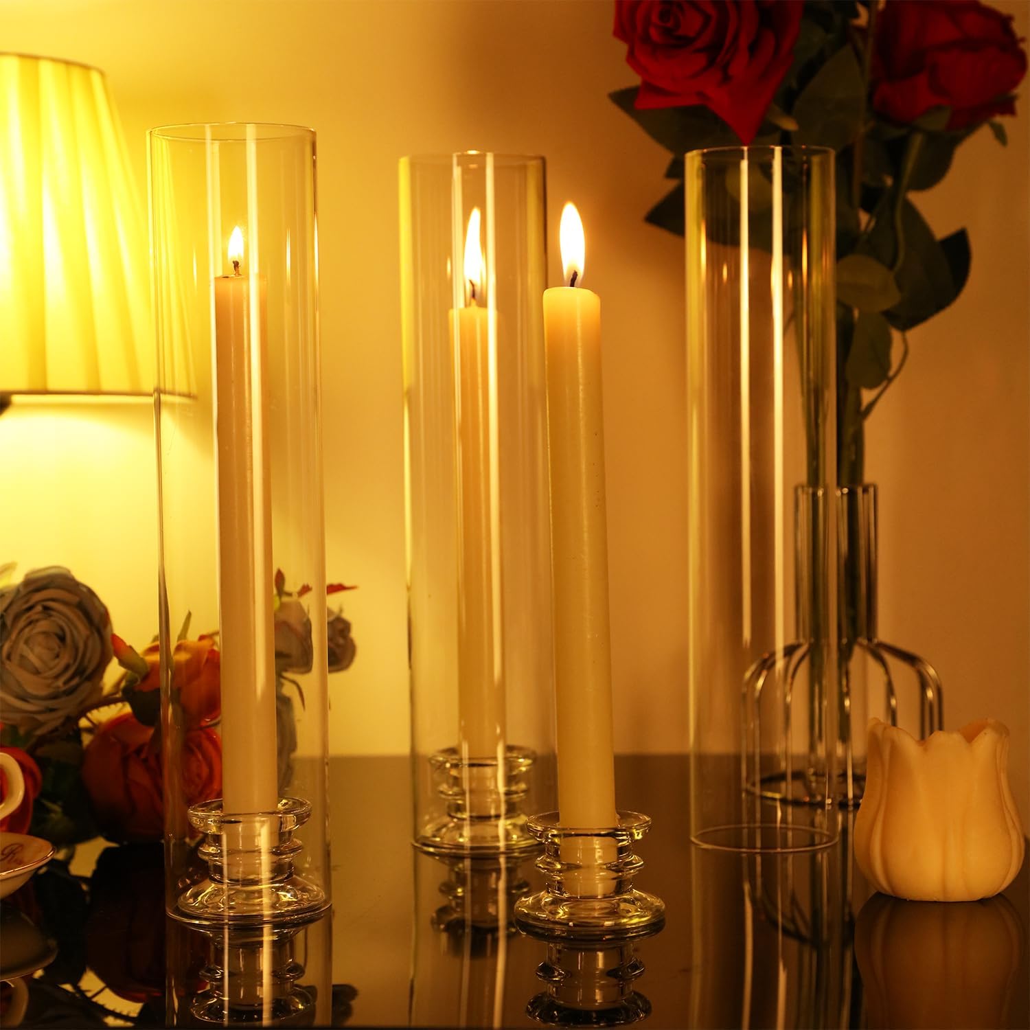 6 Sets Modern Candle Stand with Chimney Covers for Tapered Candles