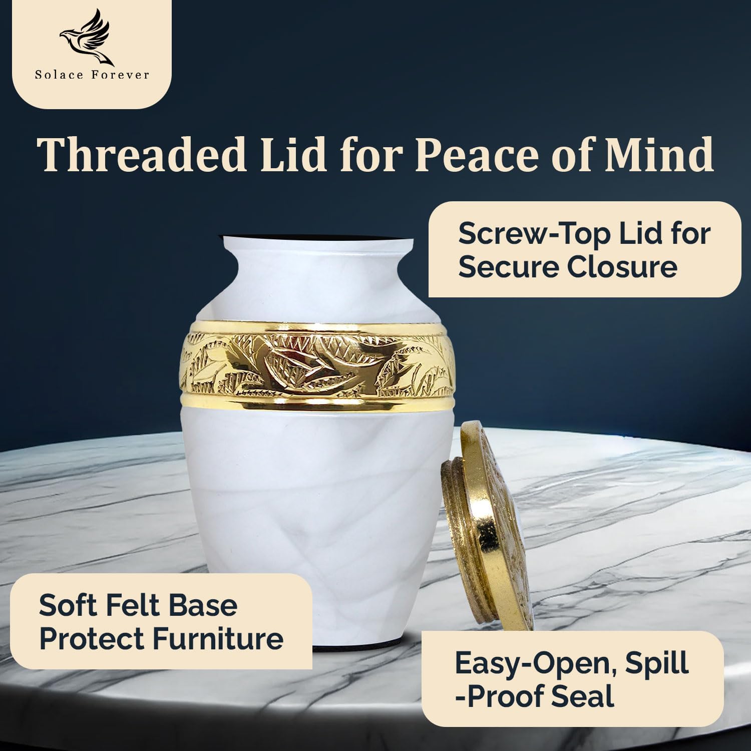 Solace Forever Small Urn for Human Ashes - White Keepsake Urn