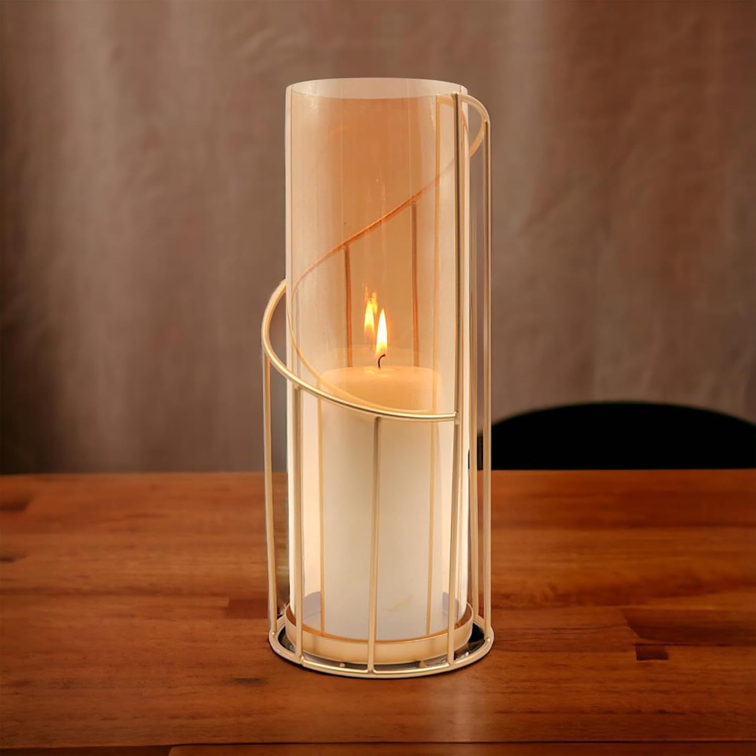Hosley 12-Inch Metal Glass Hurricane Candle Holder