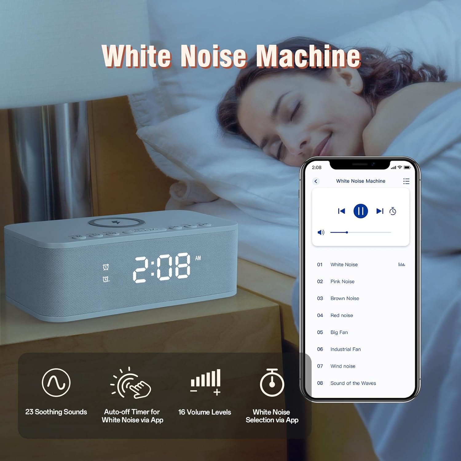 Dual Alarm Clock Radio with Bluetooth and White Noise