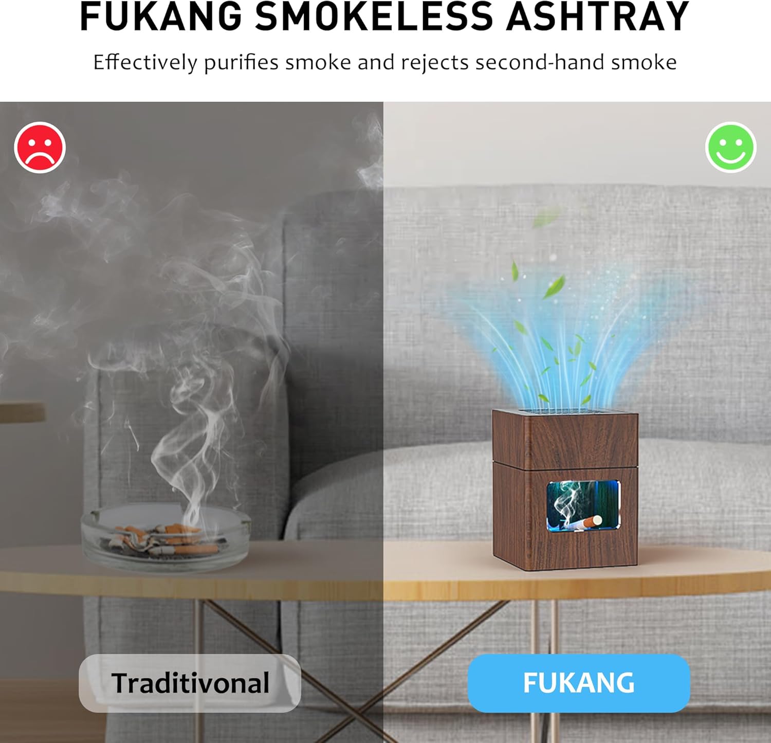 FUKANG Aluminum Smokeless Ashtray 3 in 1 with Lighter USB Rechargeable