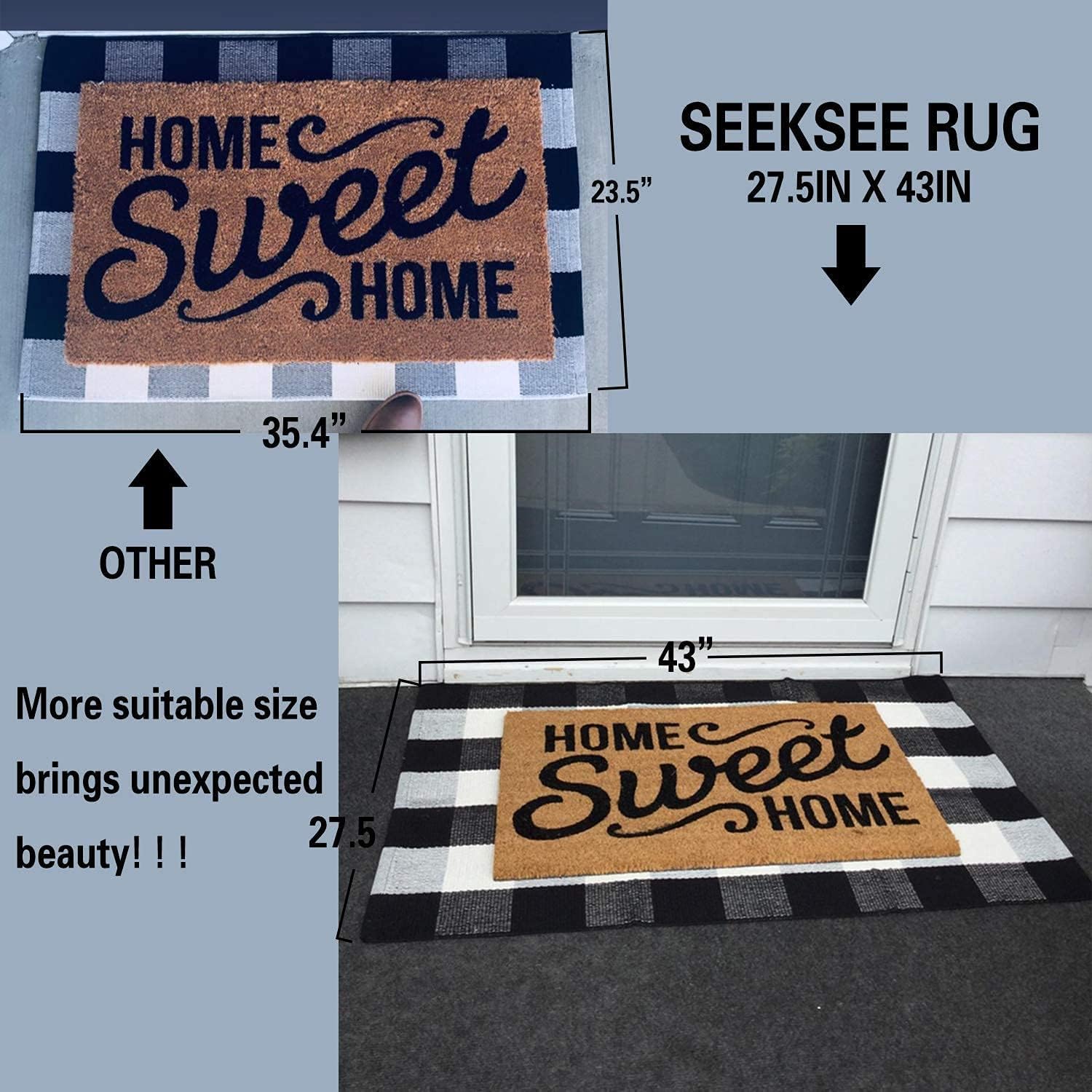 Seeksee Cotton Buffalo Plaid Rug 275x43 Black White Checked