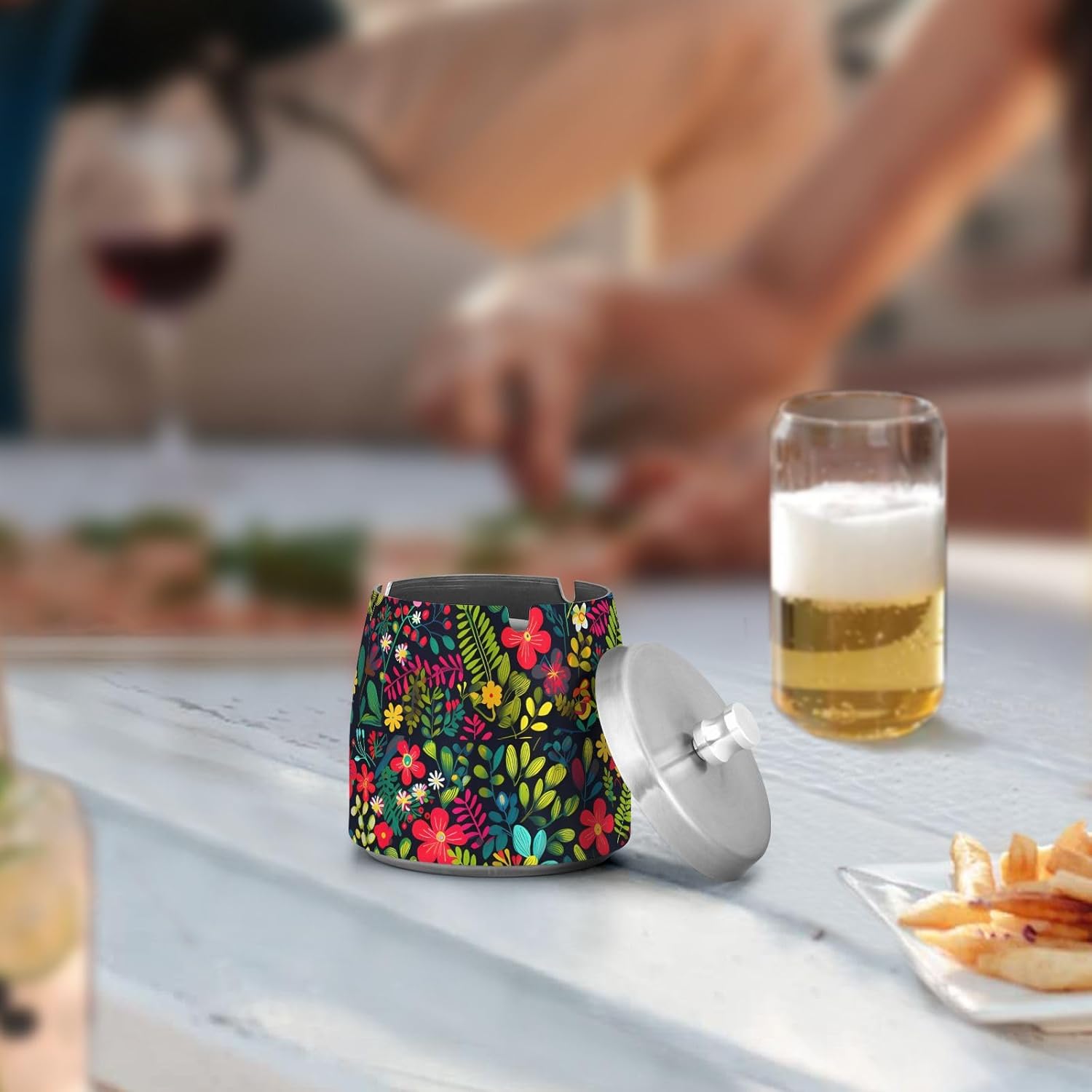 Colorful Bright Little Flowers Ashtray with Lid