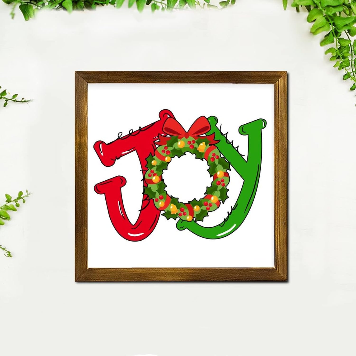 Christmas Joy Ball Framed Wooden Sign 7x7 Inch Wall Decor