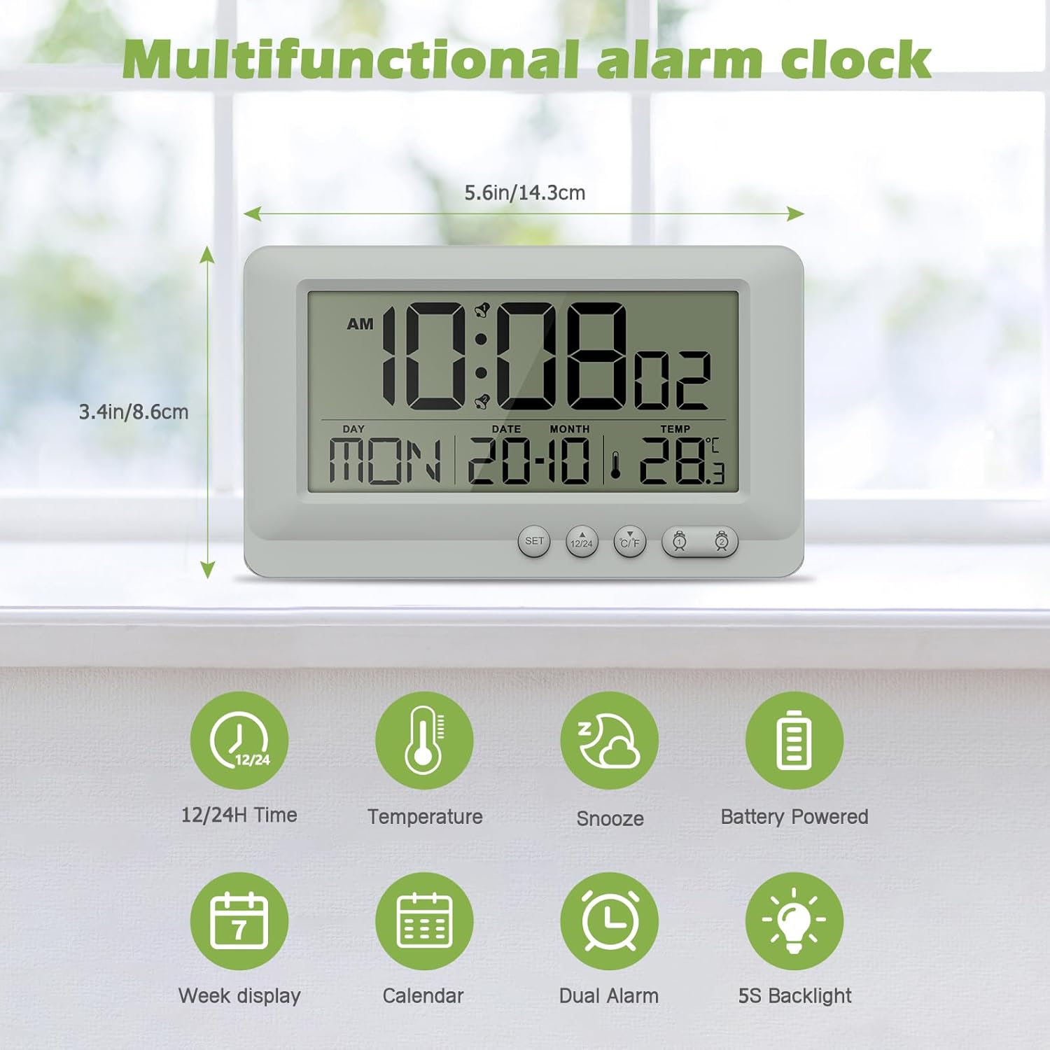 KeeKit Digital Alarm Clock with Dual Alarms and Temperature Display