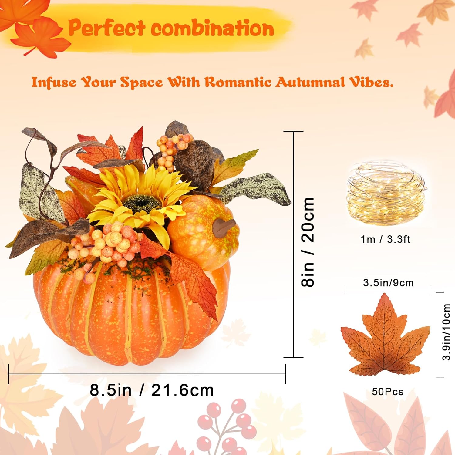 Fall Centerpieces with Lights and Maple Leaves