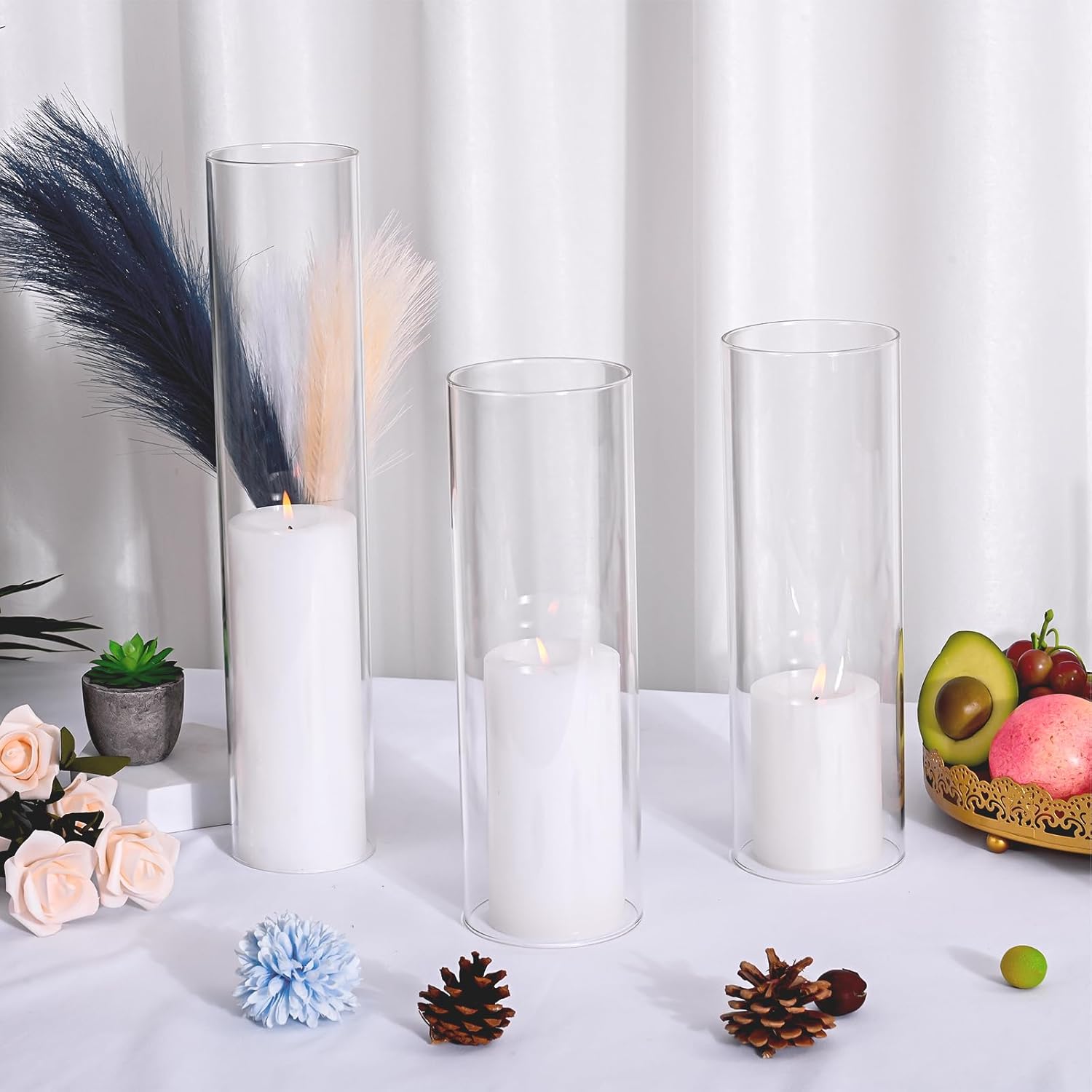12PCS Clear Glass Hurricane Candle Holder Sleeve