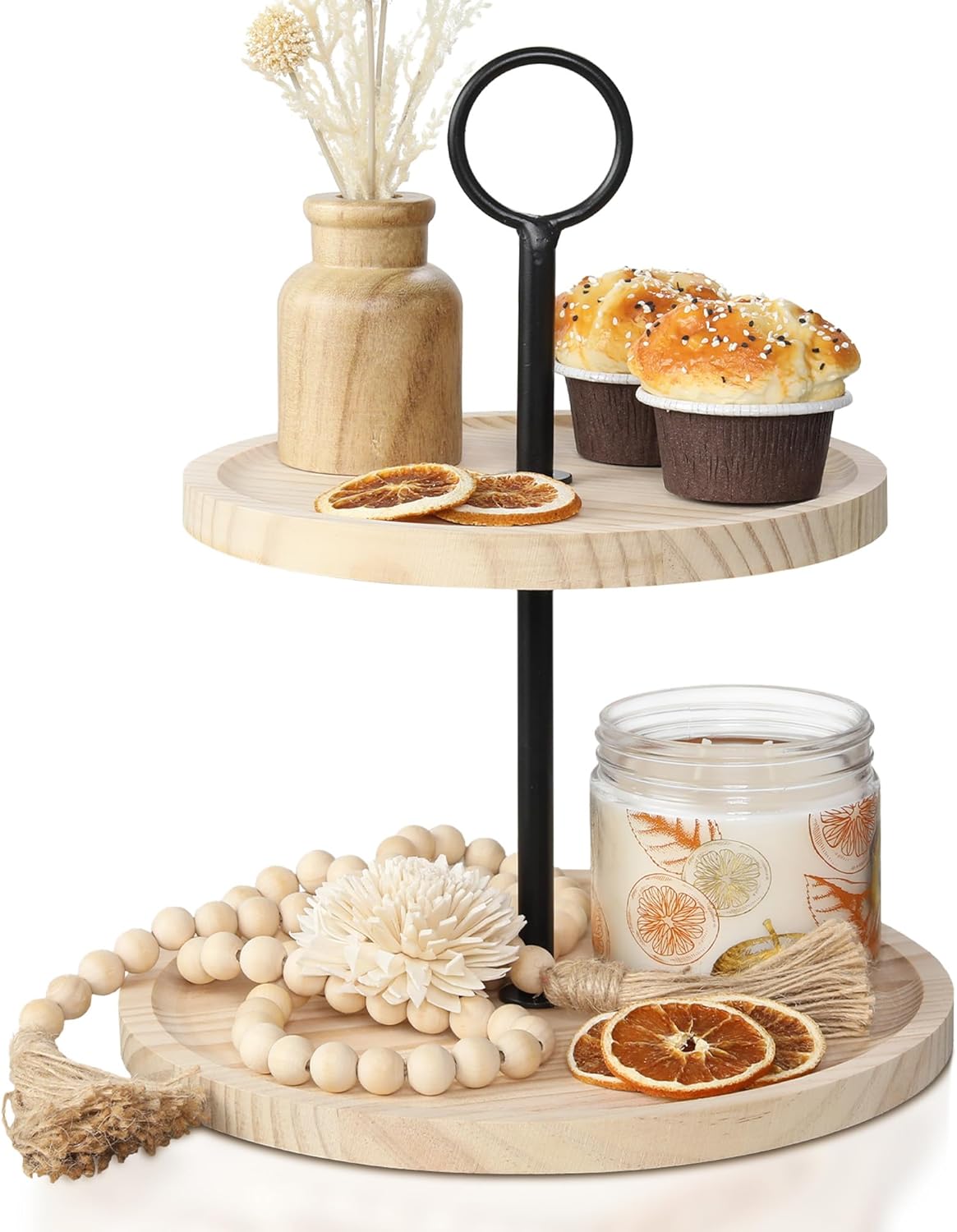 KIBAGA Decorative Wooden Two Tiered Tray Stand