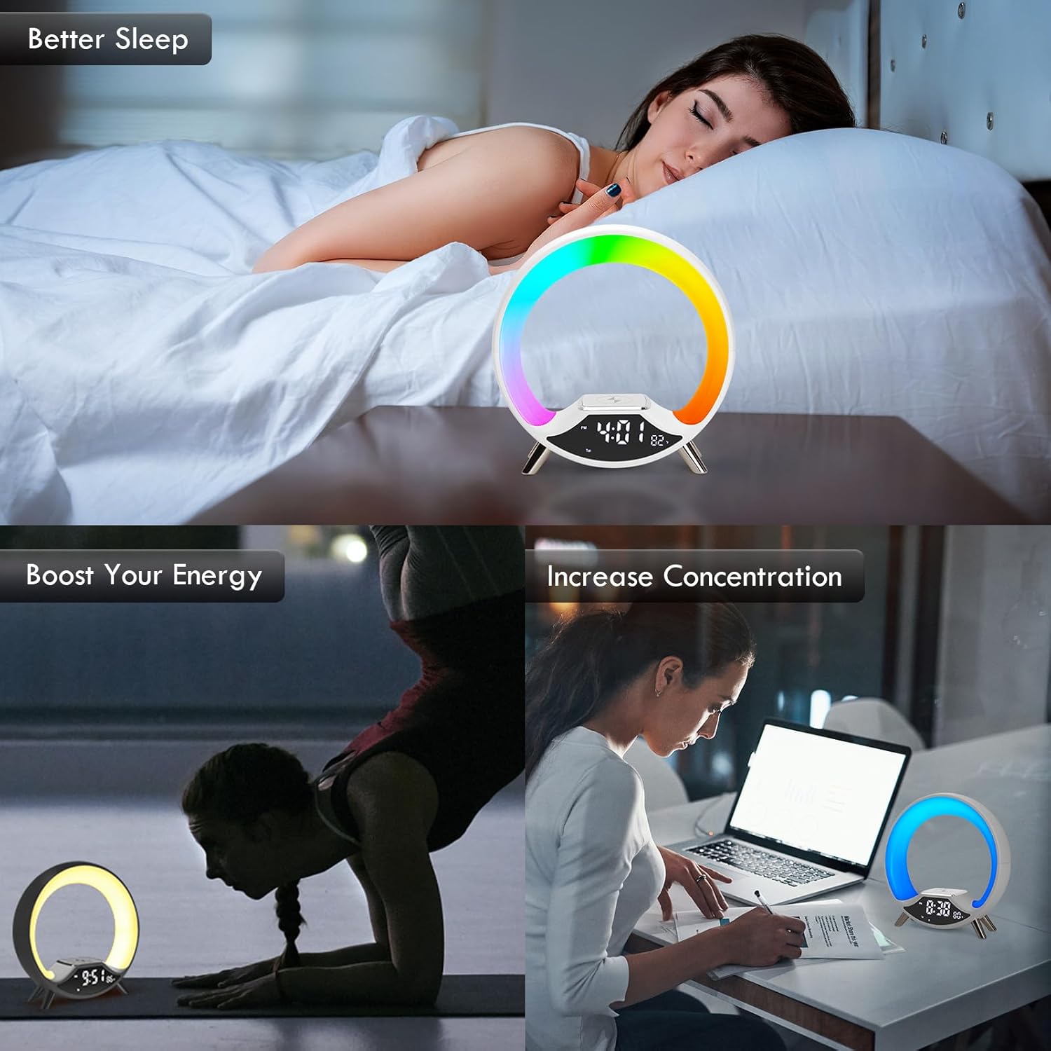 GuDoQi Sunrise Alarm Clock with Wireless Charging and Bluetooth