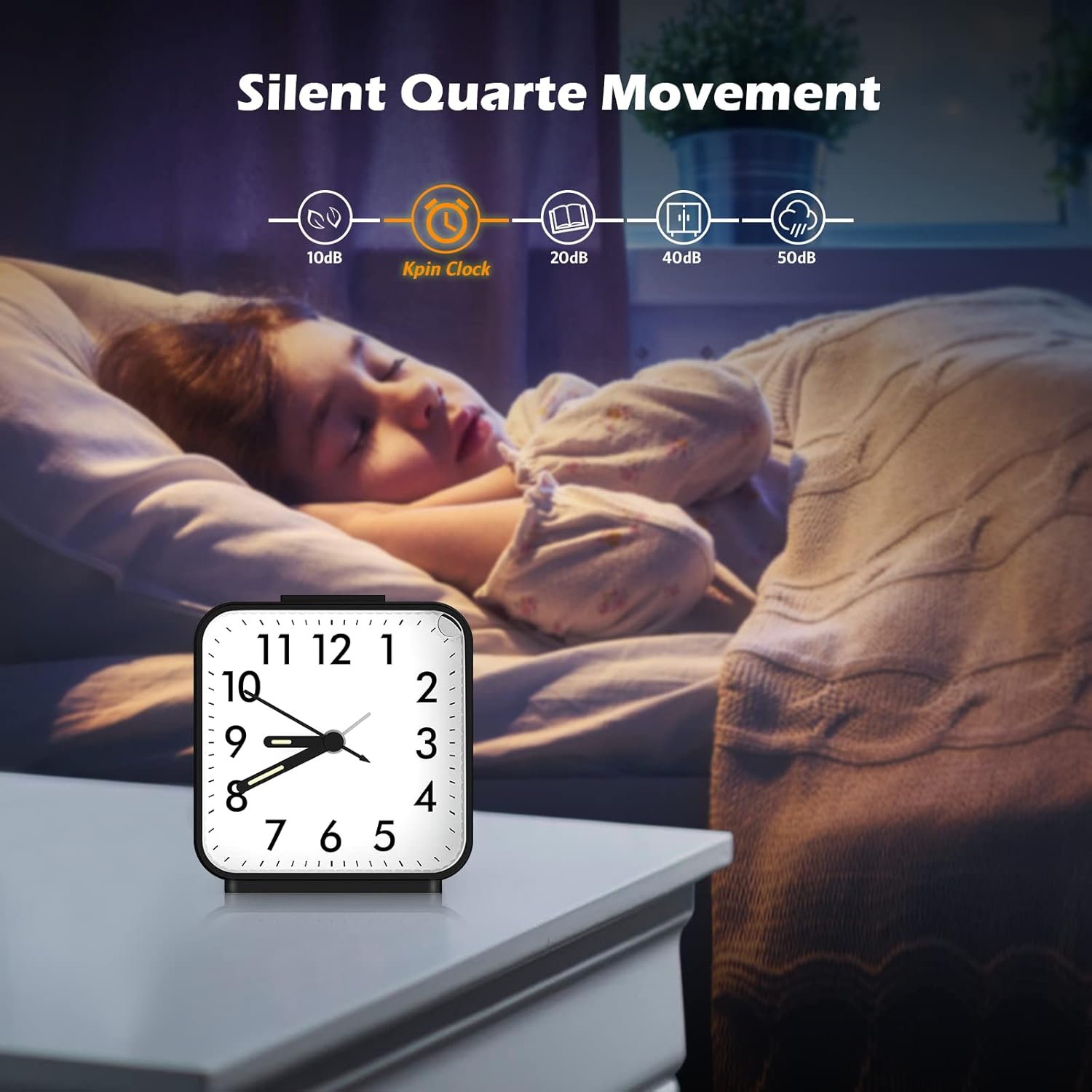 JXTZ Silent Alarm Clock with Night Light and Snooze