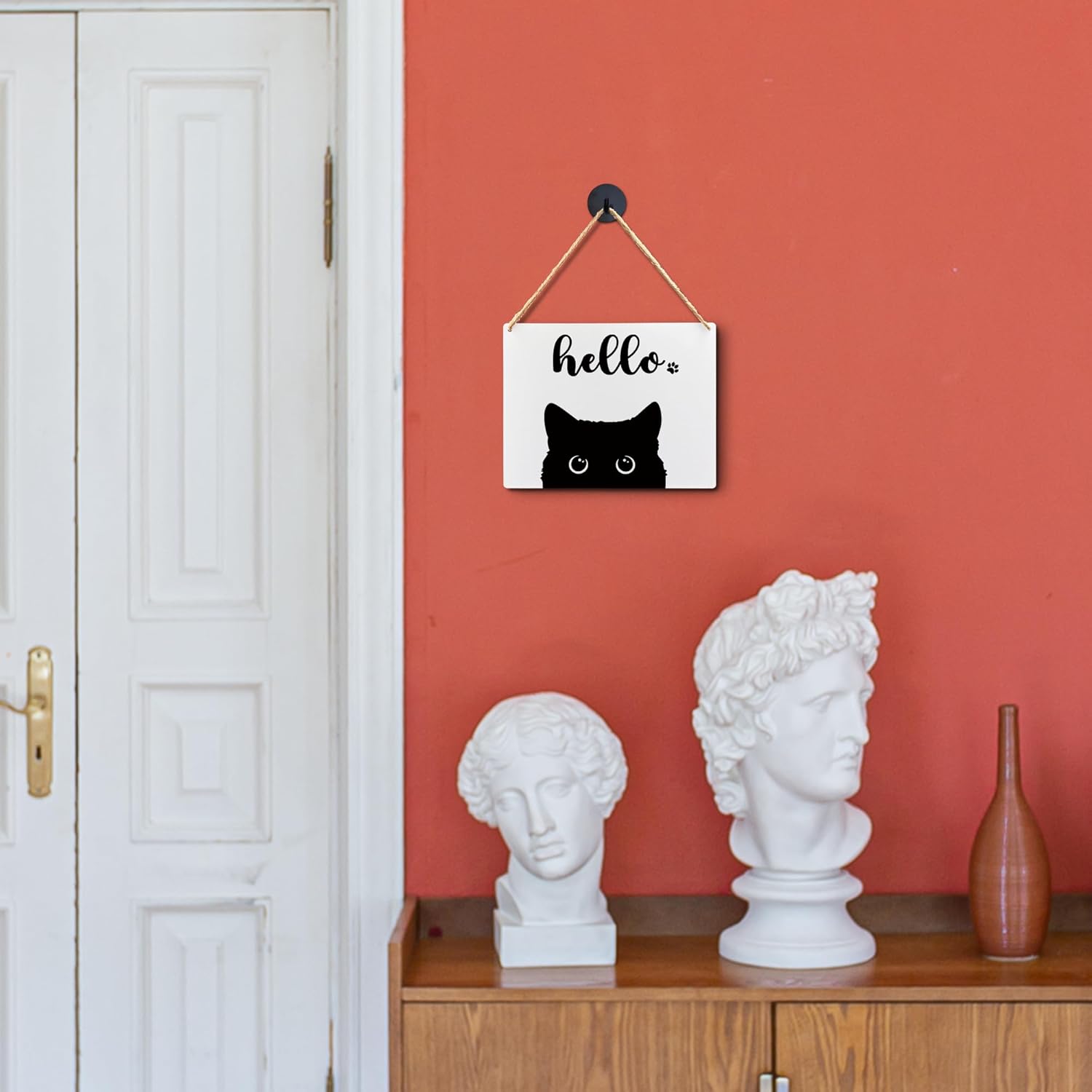 Lacosu Wall Pediment Cat Welcome Sign 8x10 Inches