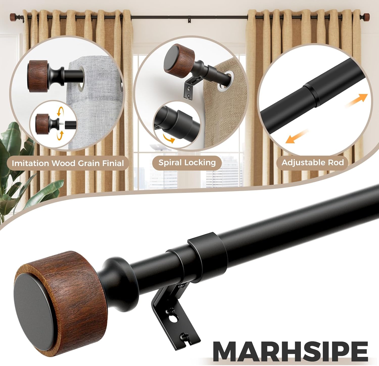Wood Curtain Rods 30-88 Inches Heavy Duty 1 Inch Diameter