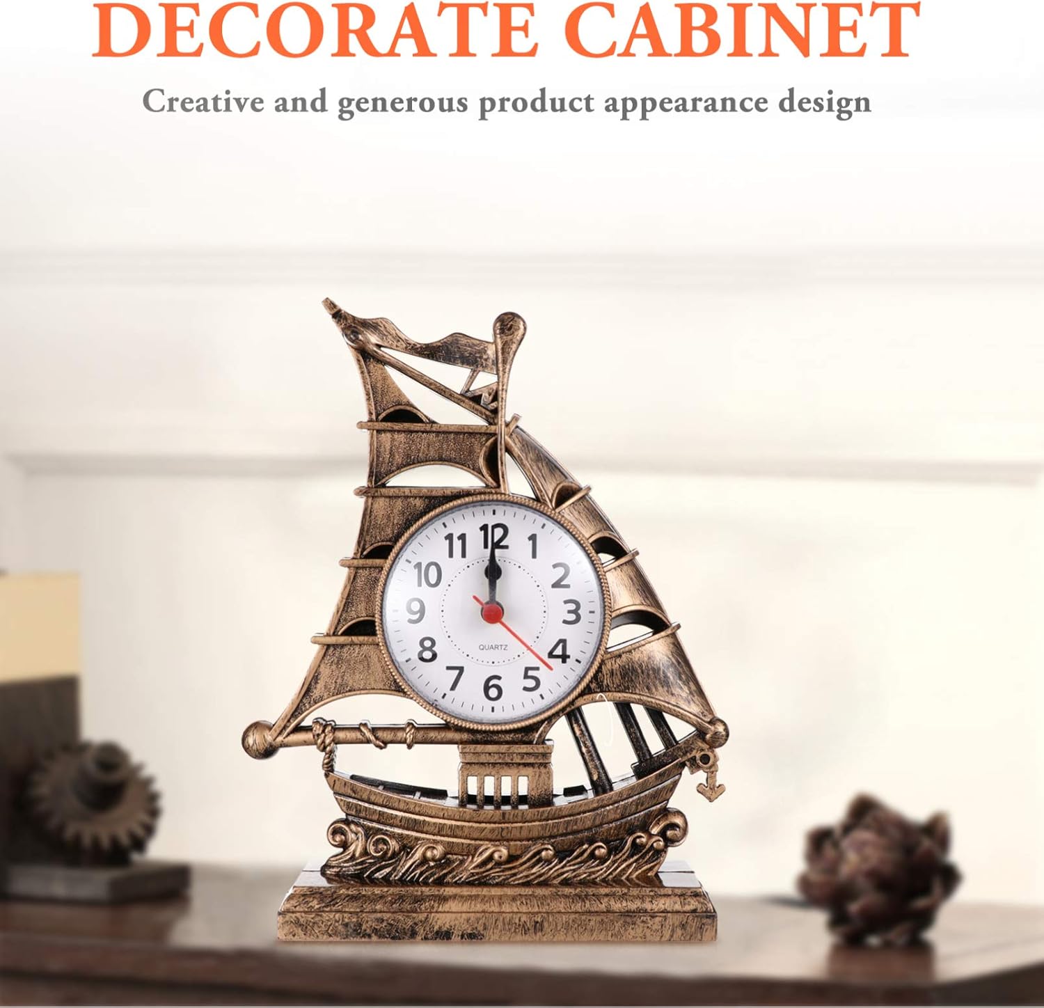 Retro Sailboat Alarm Clock Nautical Decor Golden