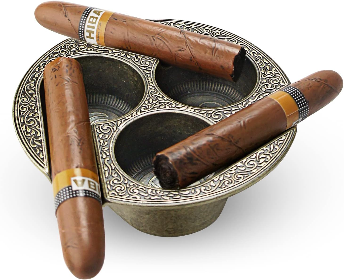 GUEVARA 3 Holder Gold Cigar Ashtray for Home and Patio