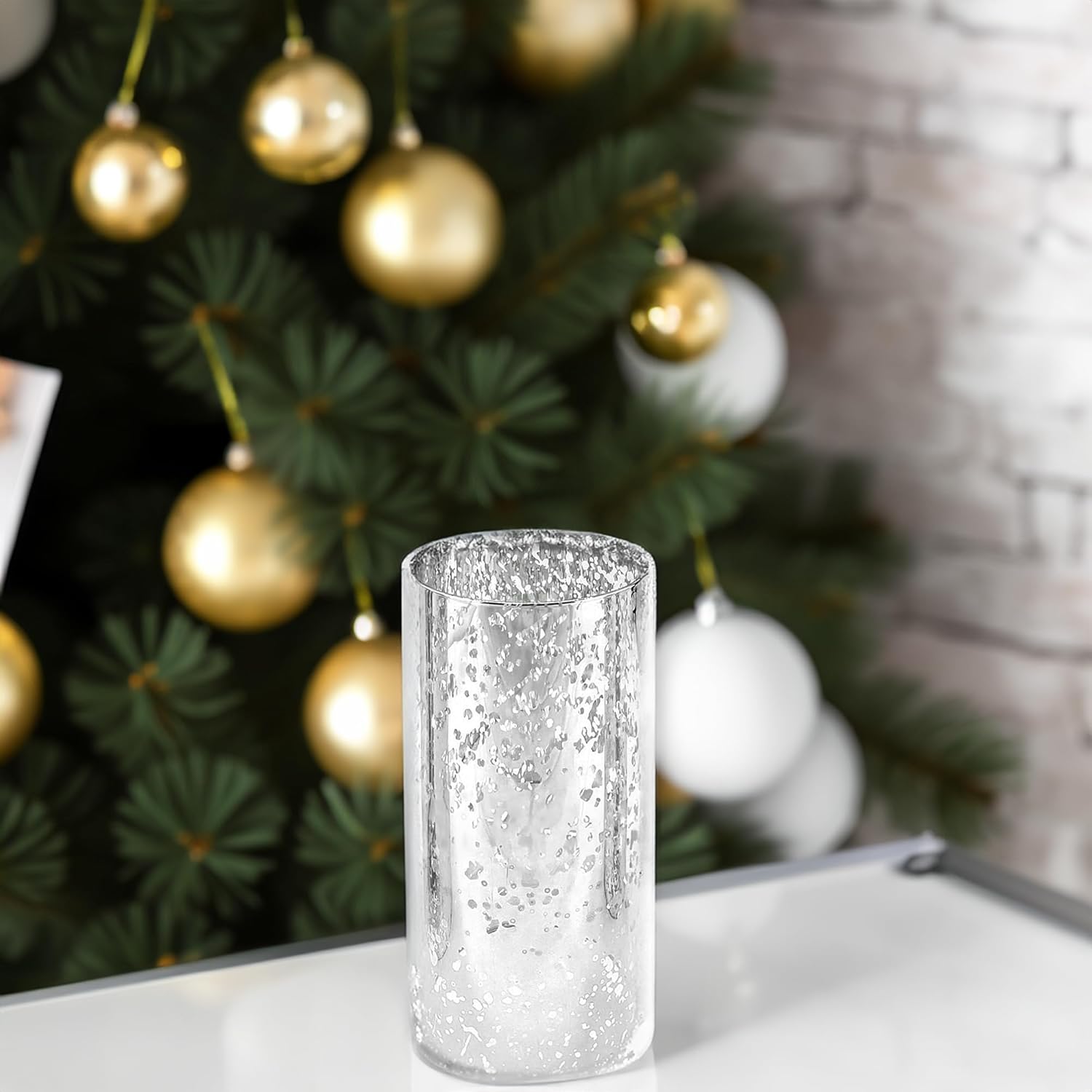 WGVI Hurricane Candle Holder Sleeve Silver Speckled Glass