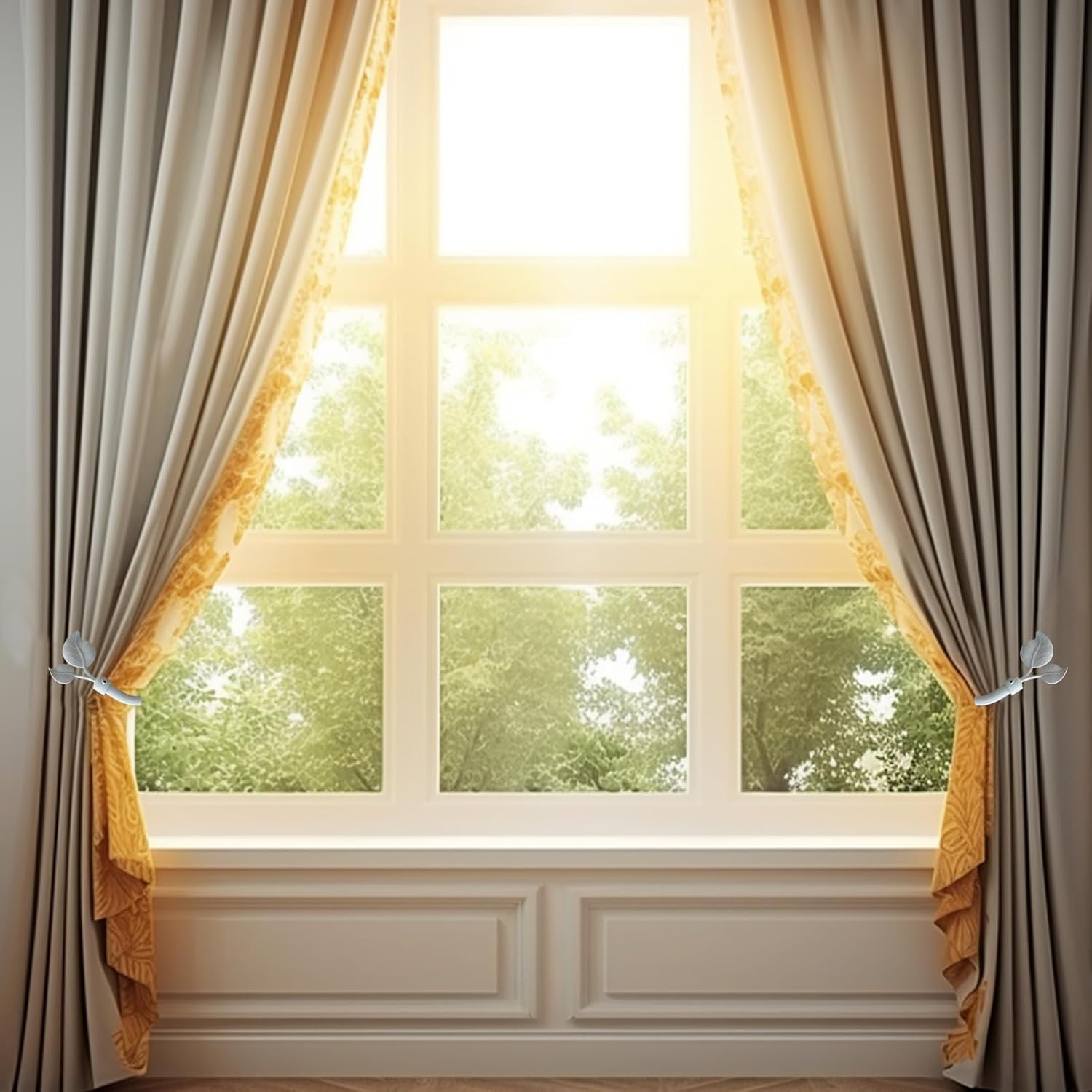 Matte White Leaf Shape Curtain Holdbacks Set of 2