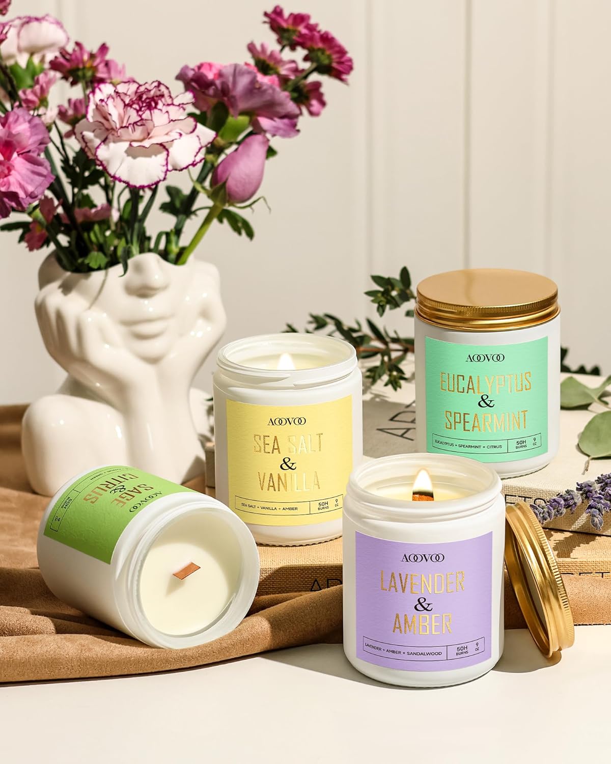 AOOVOO 4 Pack Scented Candles - Lavender Vanilla Sage Eucalyptus