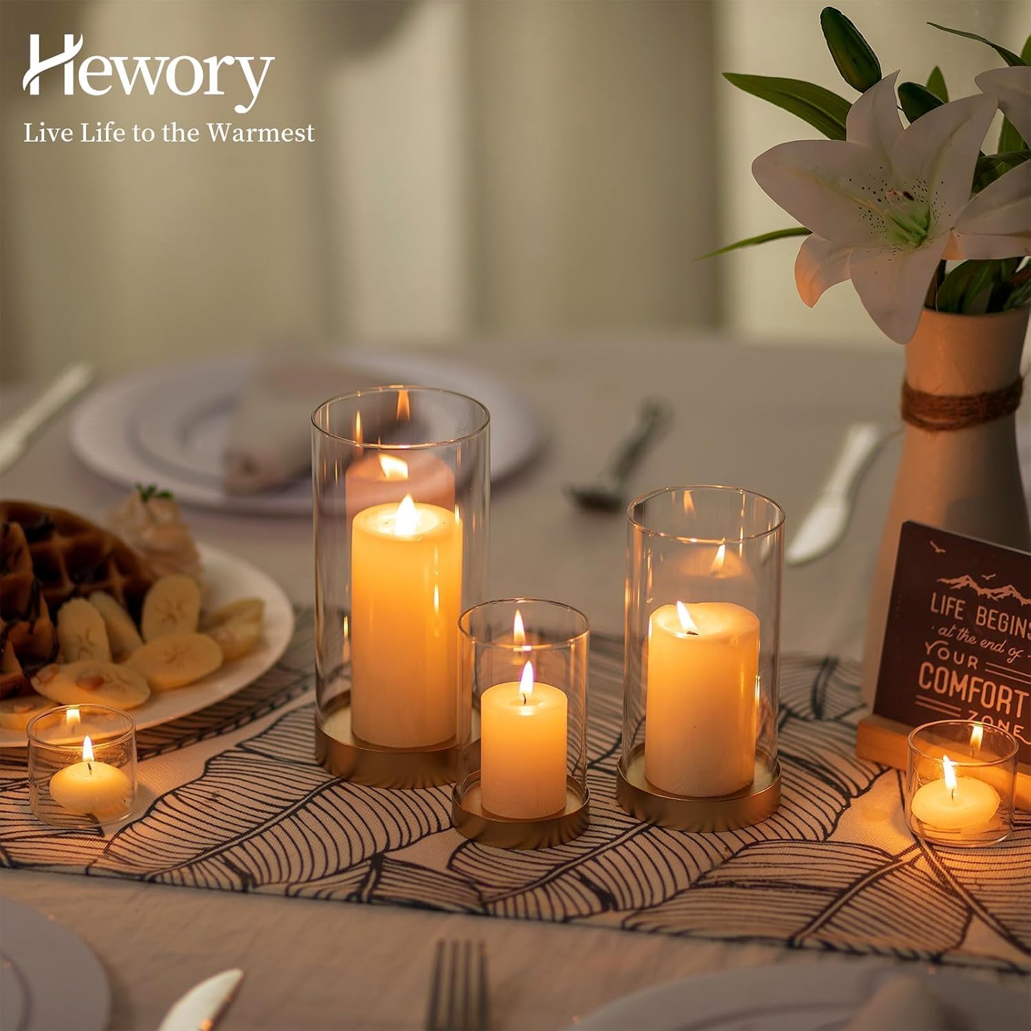 Hewory Gold Hurricane Candle Holder Set of 6