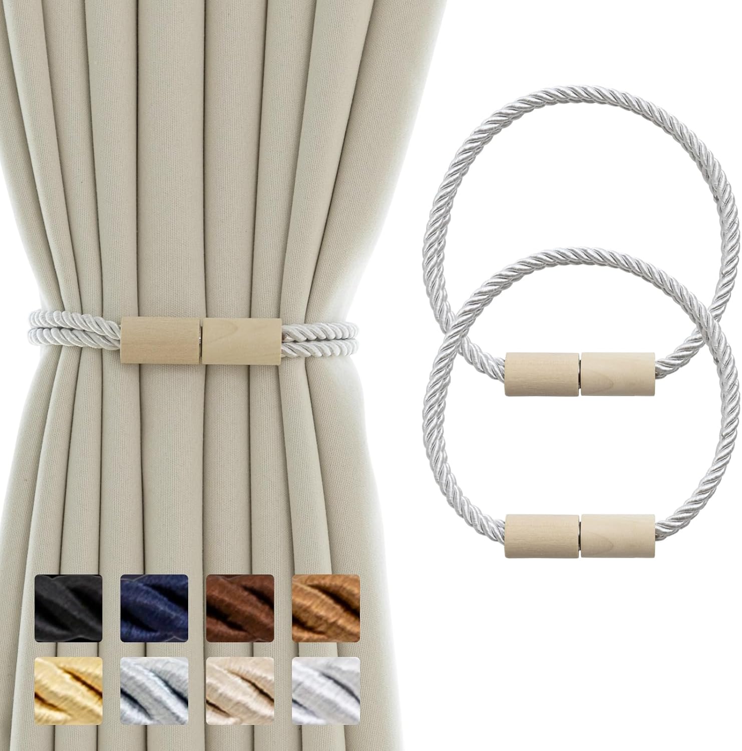 Contoeey Magnetic Boho Curtain Holders 2 Pack White