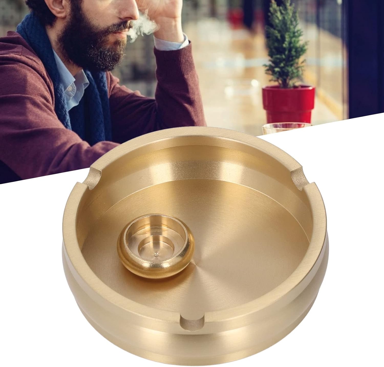 Joyzan Durable Brass Round Ashtray for Cigarettes