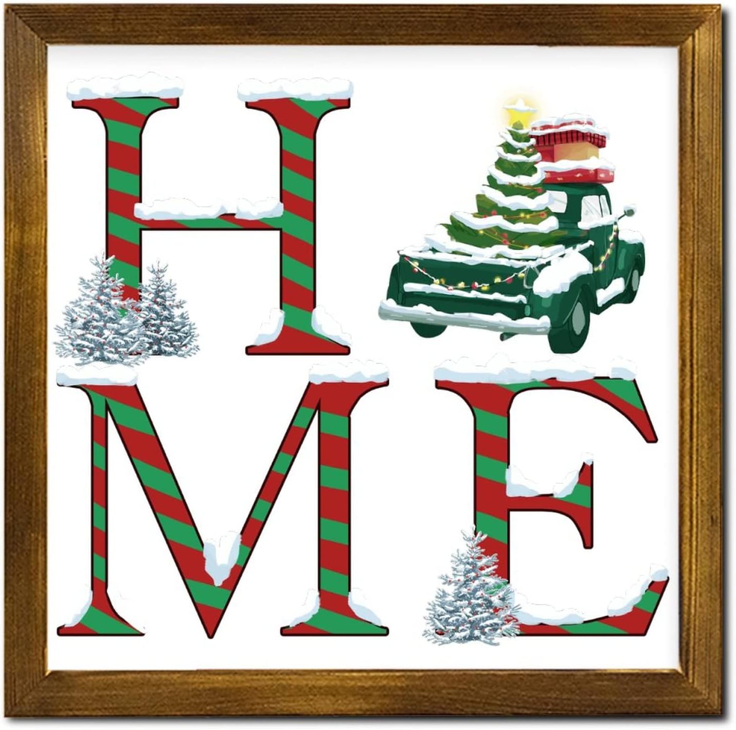 Christmas Candy Cane Framed Wood Sign 7x7 Inch