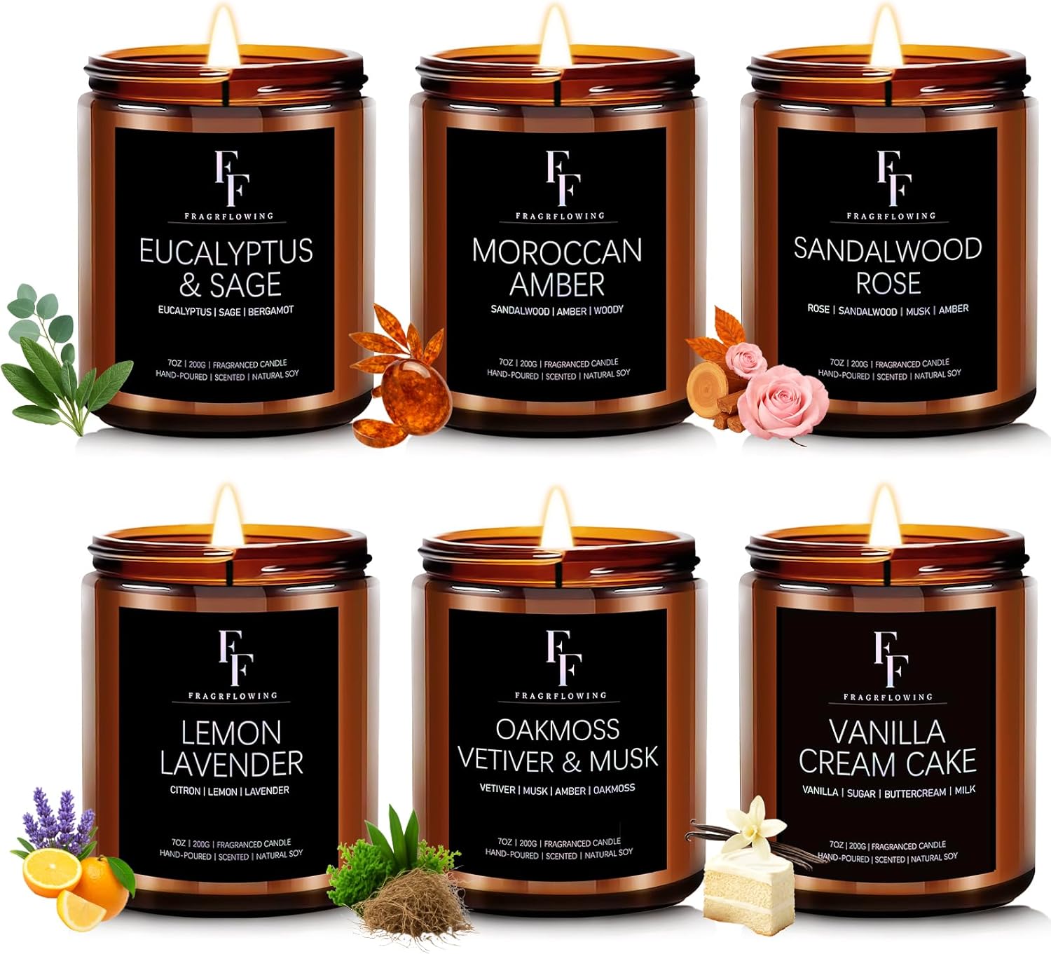 Scented Candle Set 6 Pack with 42 Oz Jar Candles