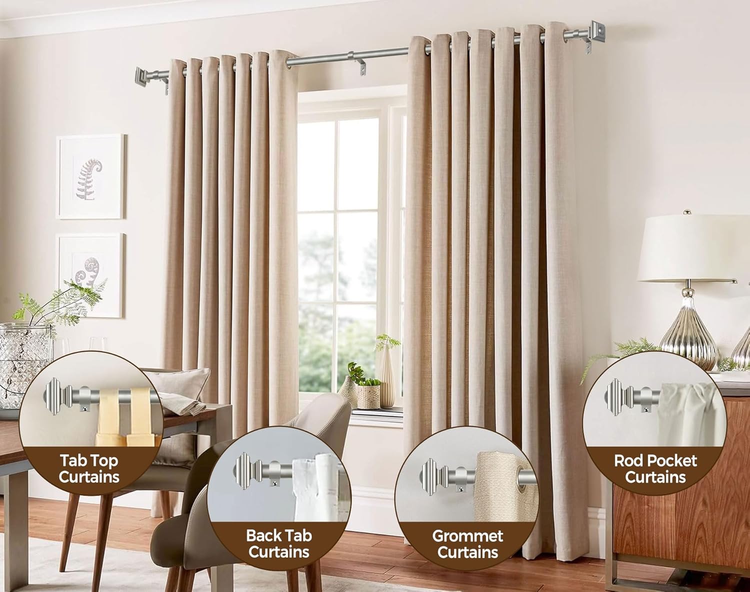 KAMANINA 1 Inch Curtain Rods Adjustable 32-58 Inches Antique Silver