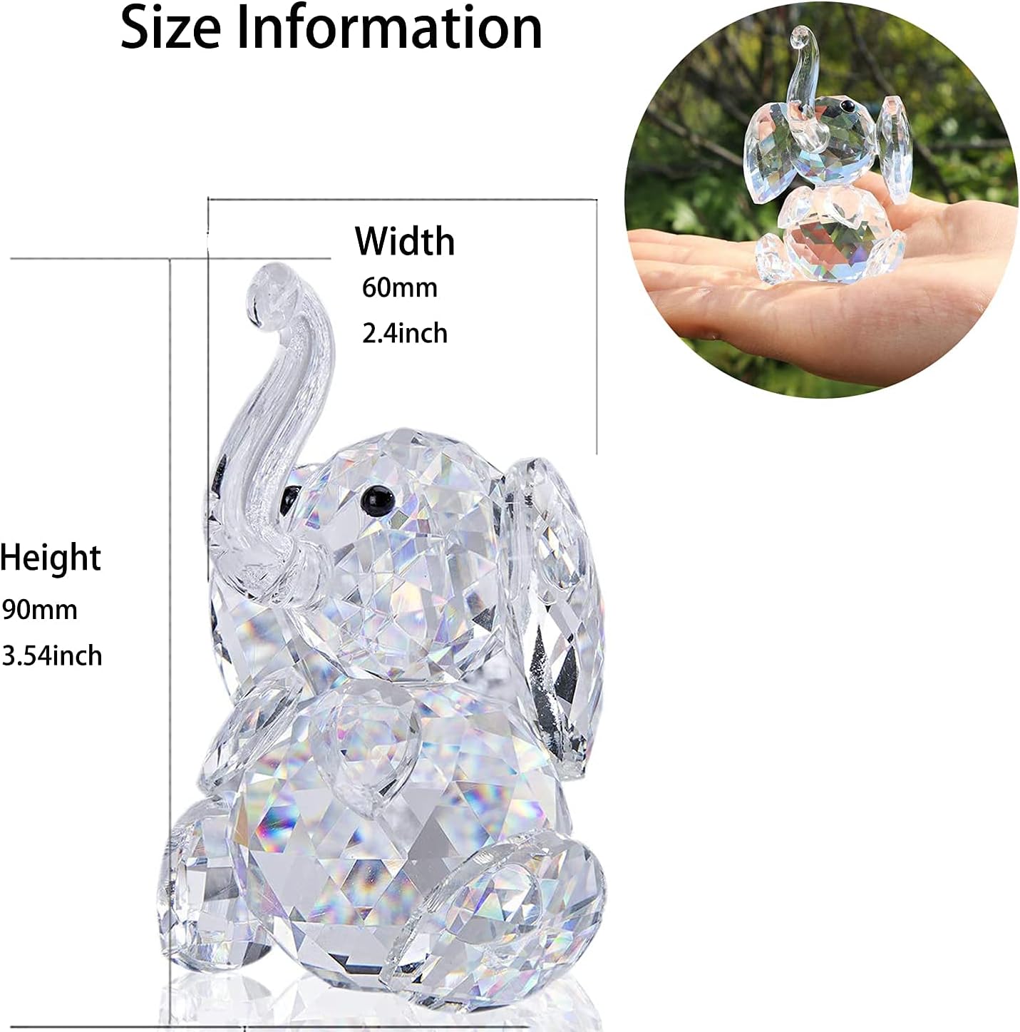 HD Crystal Elephant Figurine Statue